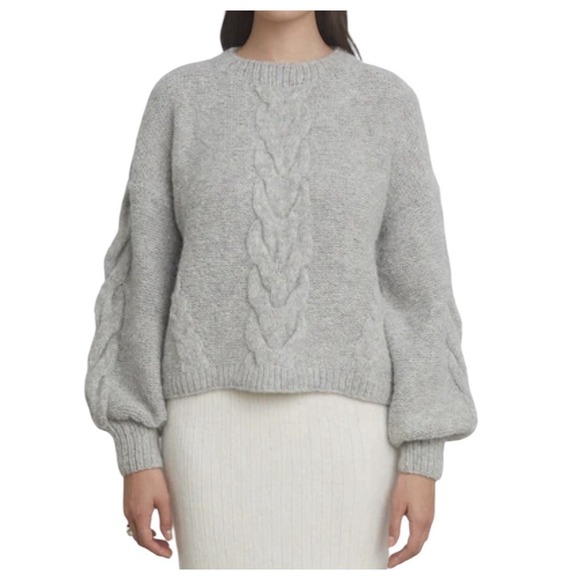 Eleven Six Sweaters - Eleven Six Vaida Sweater Women's M/L Pale Grey Hand‎ Knit Baby Alpaca Wool  $398